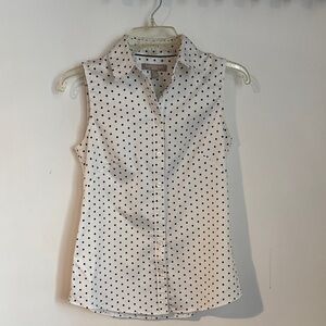 Banana Republic White Sleeveless Polka Dot Button-Up Top